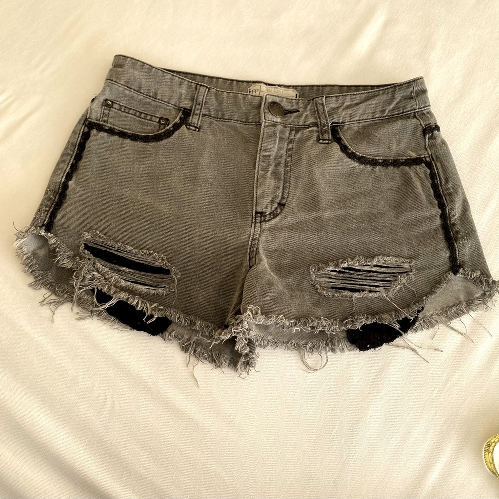 Free People Distressed Grey Denim Shorts